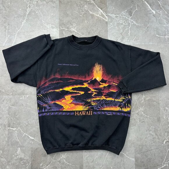Vintage Volcanos National Park Sweatshirt Mens Medium AOP All Over Print Hawaii - Picture 1 of 8